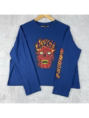 Empyre Cropped Long Sleeve Relaxed T-shirt Mens XL Flame Face Skateboarding Y2K